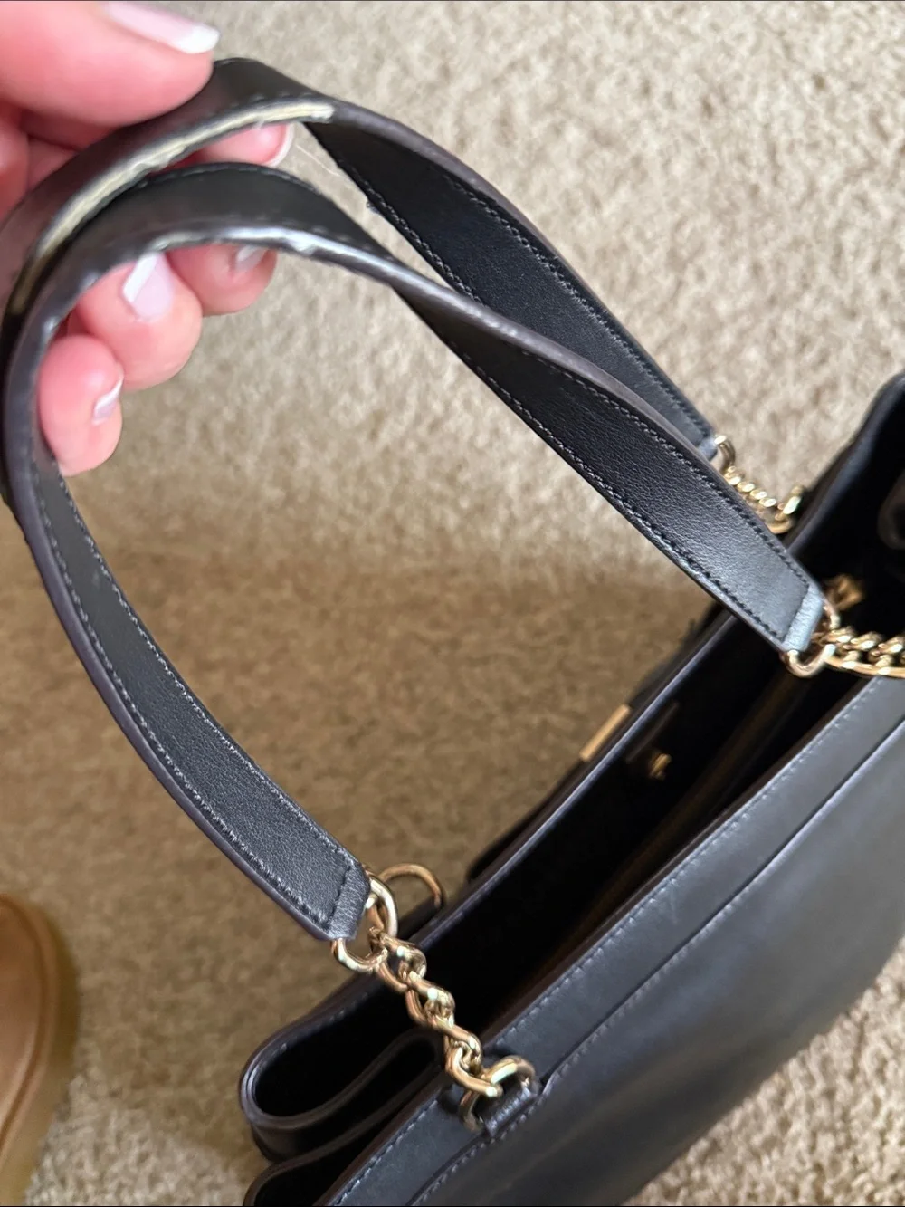 kate spade Black Leather Bow-Accent Tote with Gold Chain Straps